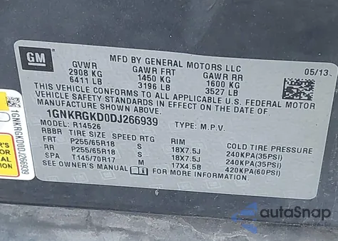 2013 Chevrolet Traverse 1Lt z USA, uszkodzony, nr VIN 1GNKRGKD0DJ266939